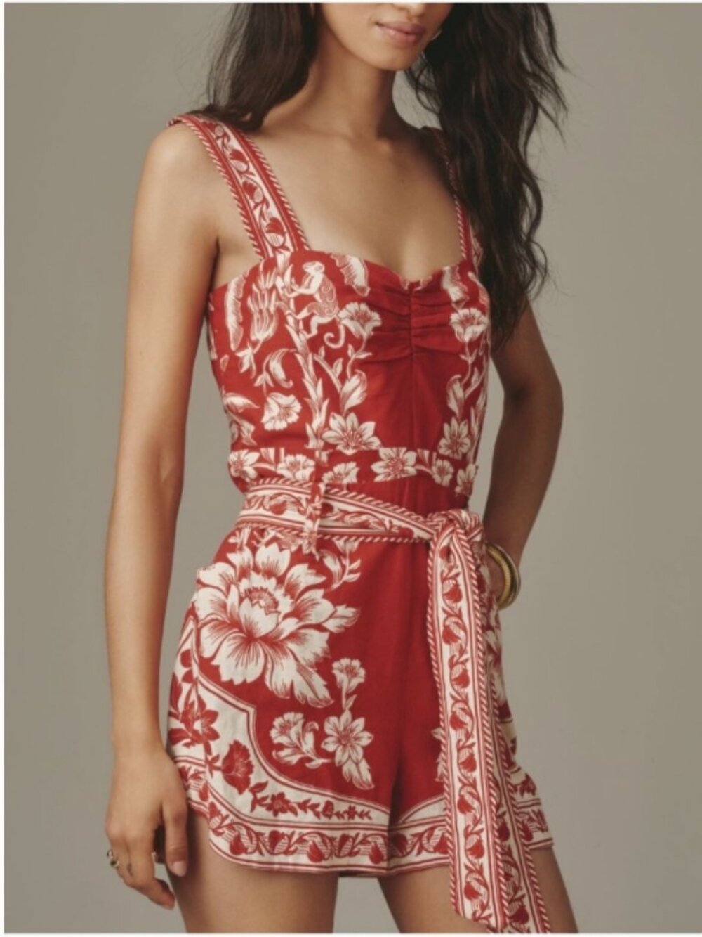 Farm Rio Guanacaste Red/White Floral Romper Large NWT
